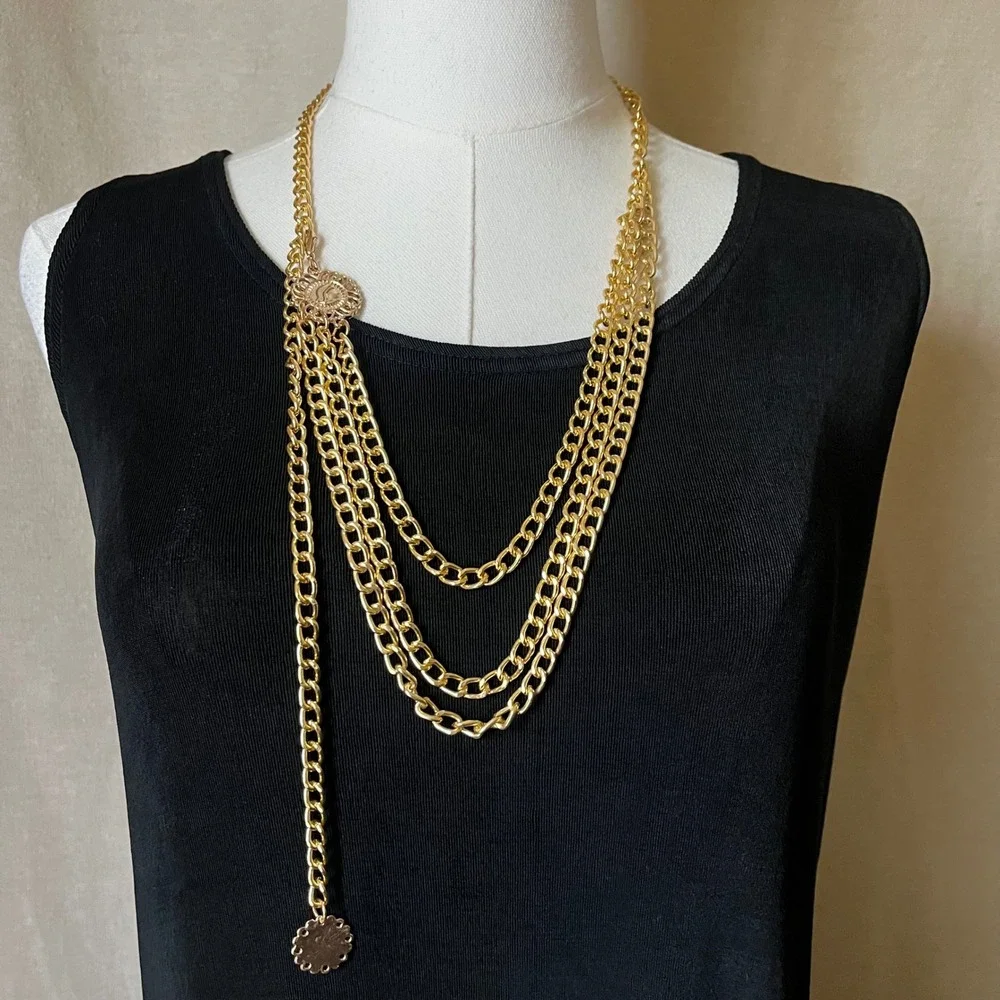 Vintage Layered‎ Gold Chain Belt Medallion Multi Strand Waist Belt 35